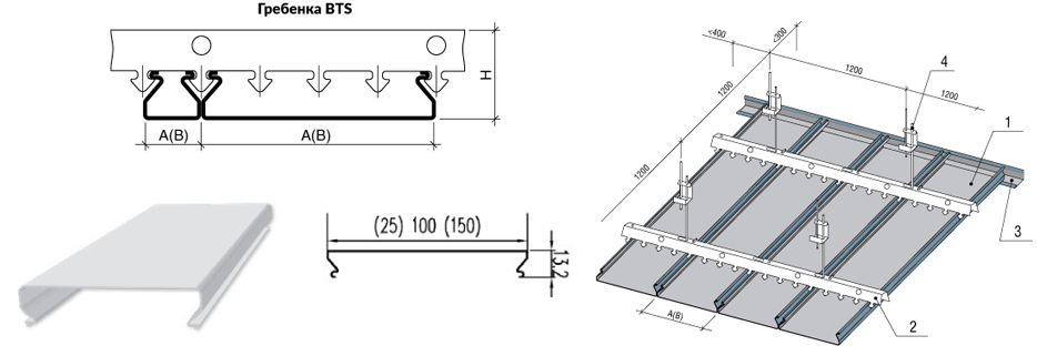 Схема монтажа реечного потолка S-дизайна